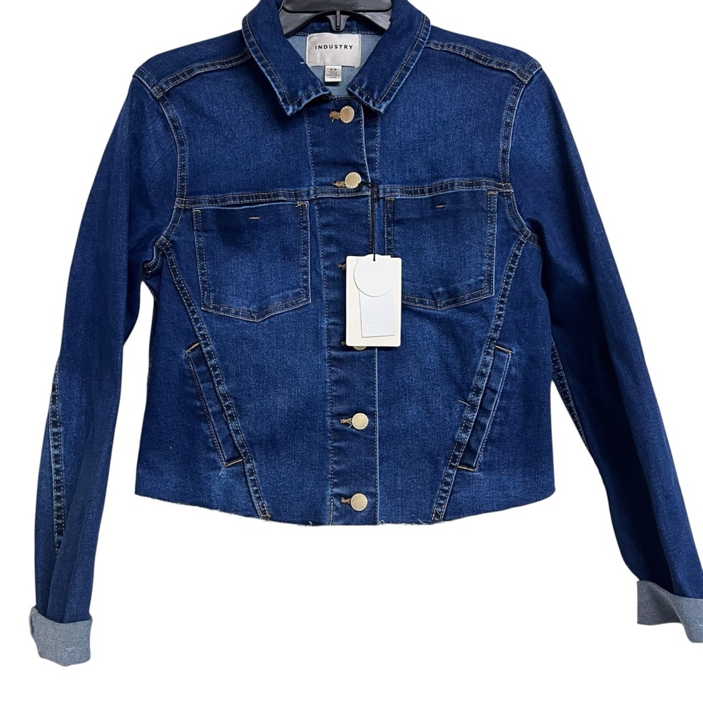 NWT Industry Denim Button Down Jacket Raw Cut Hem Western Small‎